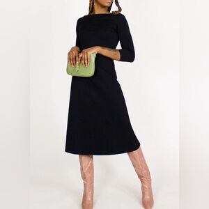 Cobalt Street 3/4 Sleeve BCI Cotton Boatneck Mid-calf Flared Black Dress 3XL